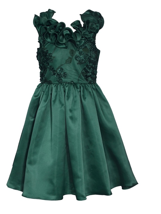 Bonnie Jean Other - Bonnie Jean Emerald Green Ruffle Floral Satin Dress